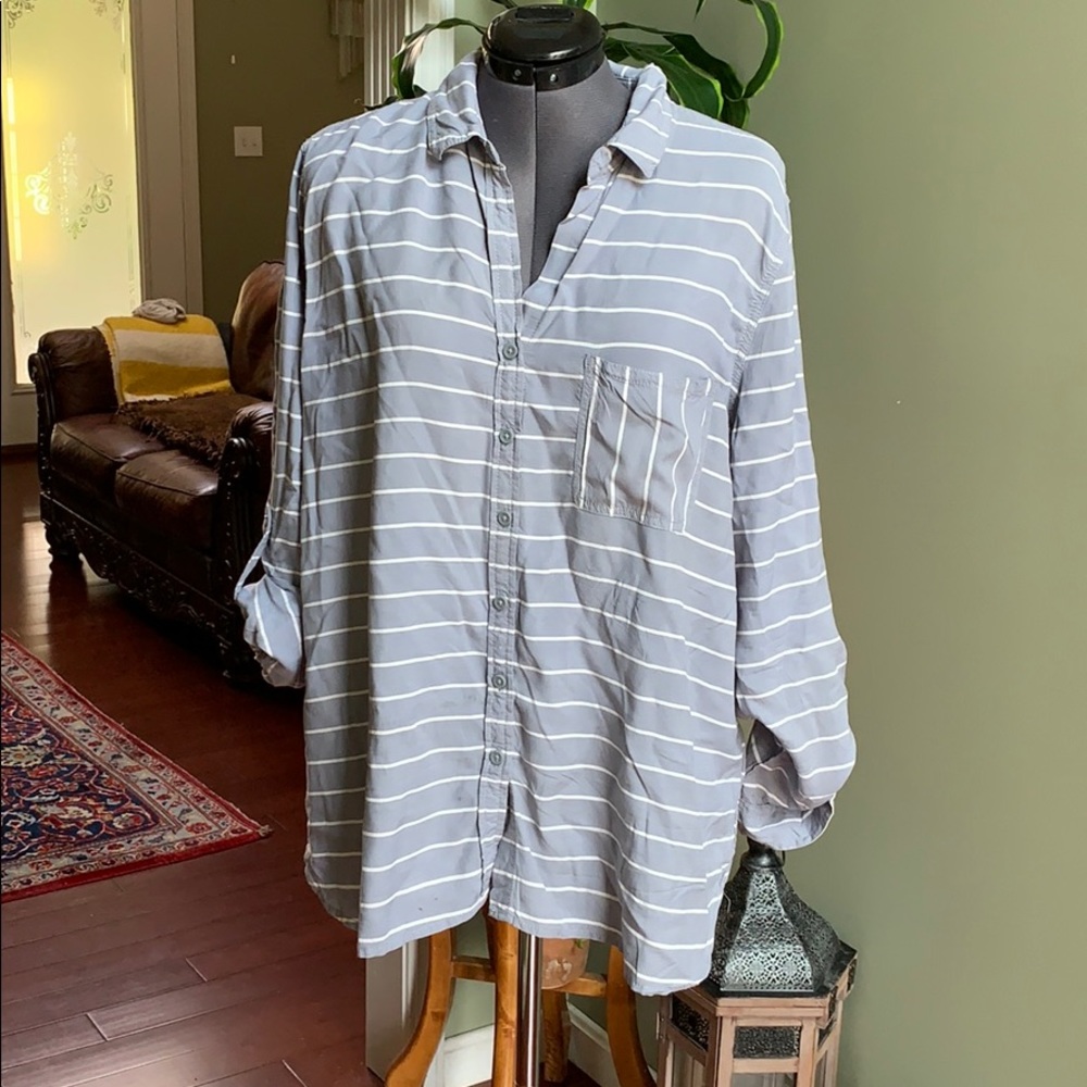 COPY - Grey and white stripped button down